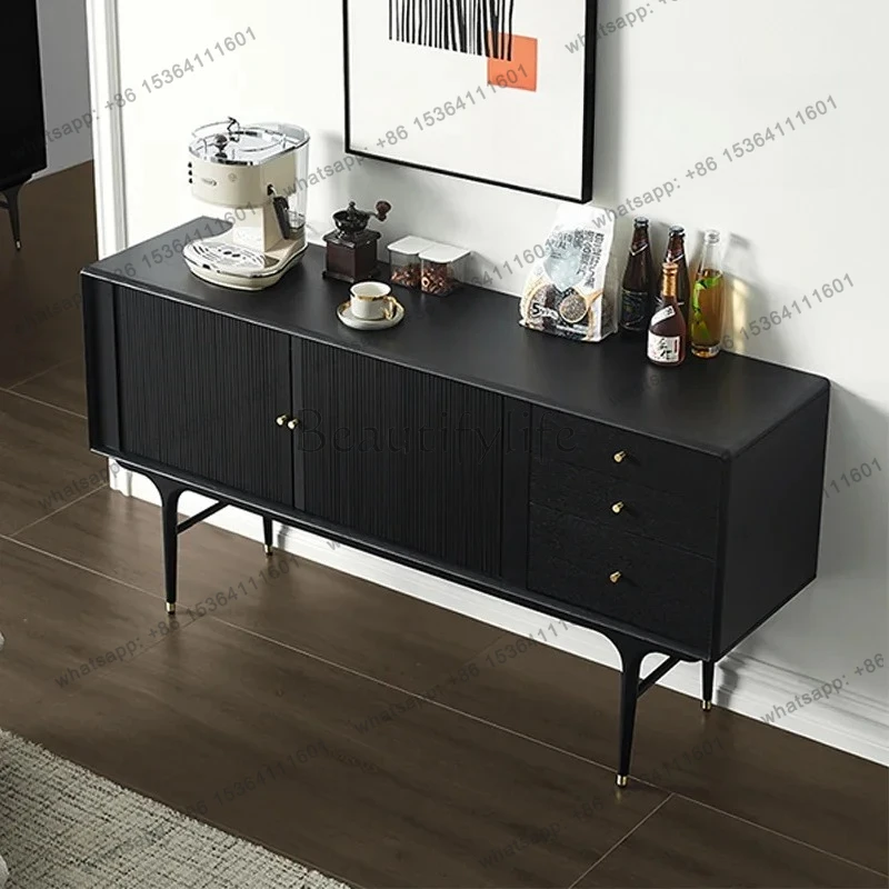 

Nordic retro style dining side cabinet modern simple small apartment living room wall solid wood locker tea cabinet