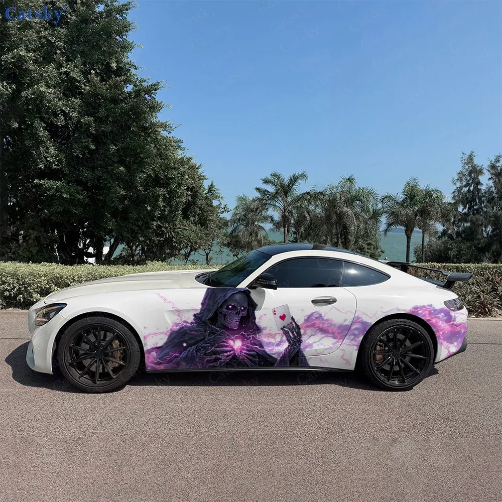 2pcs Magic Electric Card Holding Skeleton Car Side Wrap, Self-Adhesive PVC Waterproof & Scratch-Resistant Sticker, Car Accessory