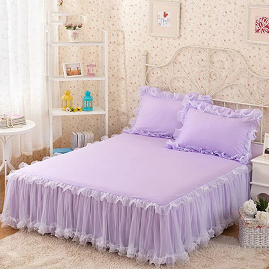

Easy To Clean Non-Slip Mattress Cover Wide Bed Skirt Universal Fit Elegant Princesses Bed Skirt white