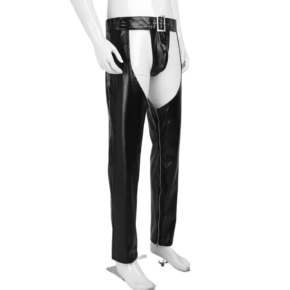 

Sexy Lingerie Gay Men Faux Leather Hollow out Pants New Hot Black Mens Open Cortch Shorts Gothic Fetish with Zipper New