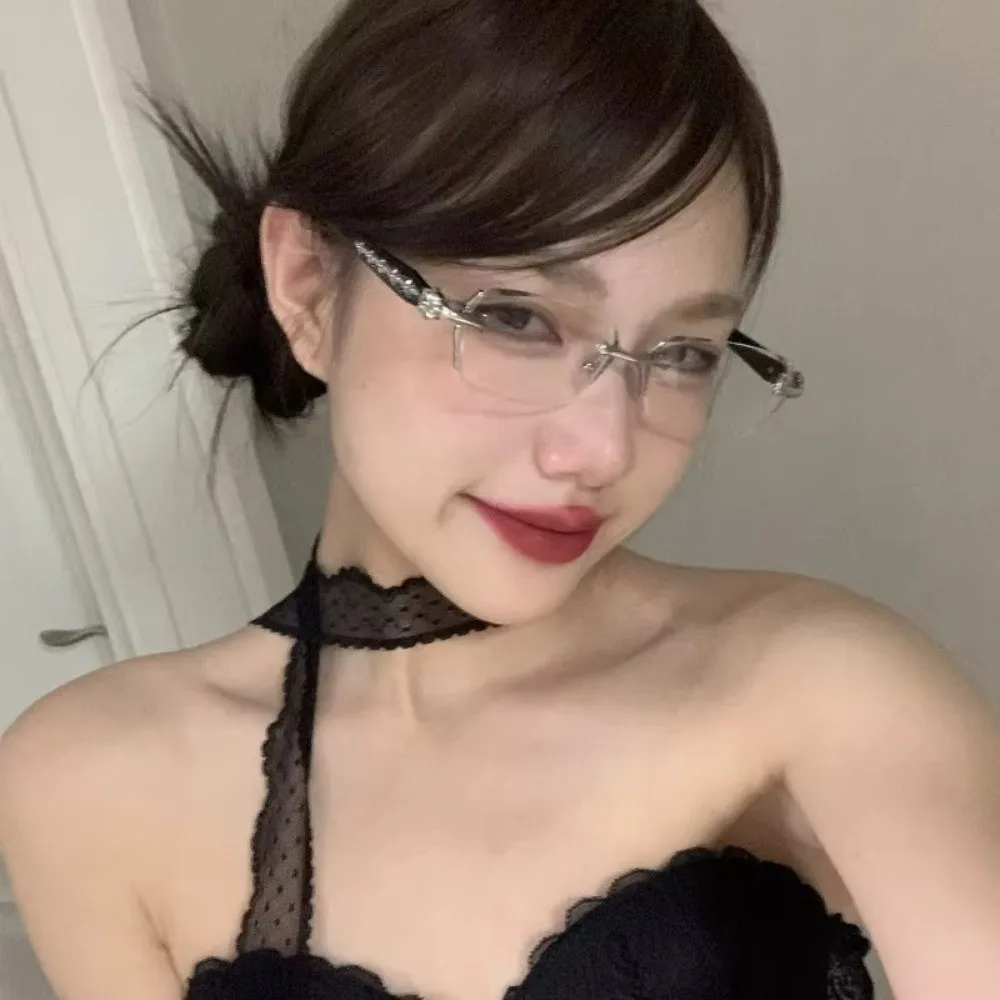 Y2K винтажные безрамные очки с обрезанными краями, защита глаз, очки с защитой от синего света, металлические очки для путешествий