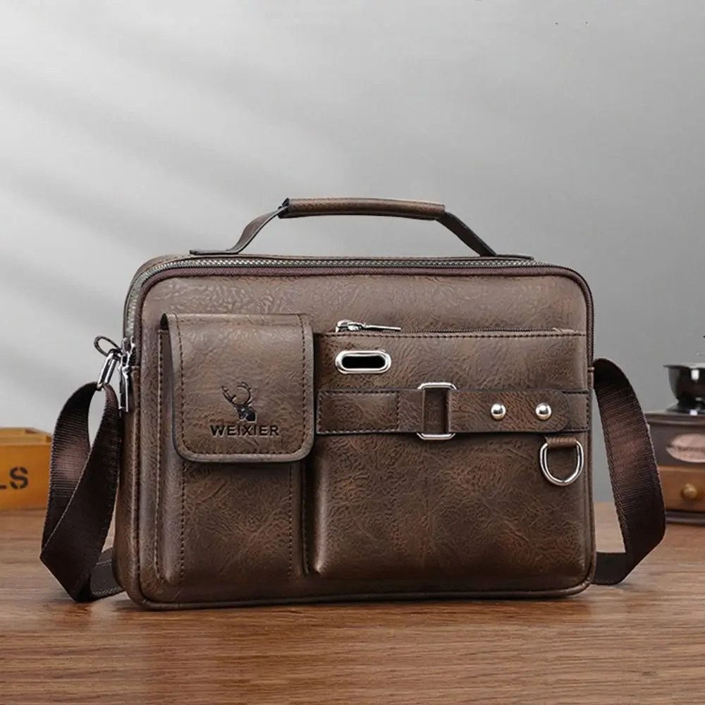Waterproof Male Shoulder Bag Wear Resistant Lychee Pattern Shoulder Belt Bags Leisure Headphone Jack Messenger Bag Daily Wear