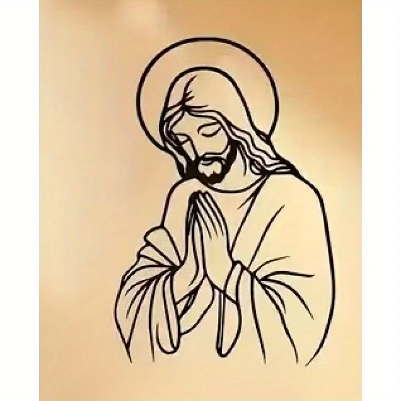 Grande Decoração de Parede em Metal com Jesus, Padrão de Oração de Jesus Cortado a Laser, Fácil de Pendurar, Decoração Cristã Moderna para Casa, Adequado para Sala de Estar, Quarto, Igreja — Presente de Inauguração de Casa, Decoração de Natal, Páscoa, Açã