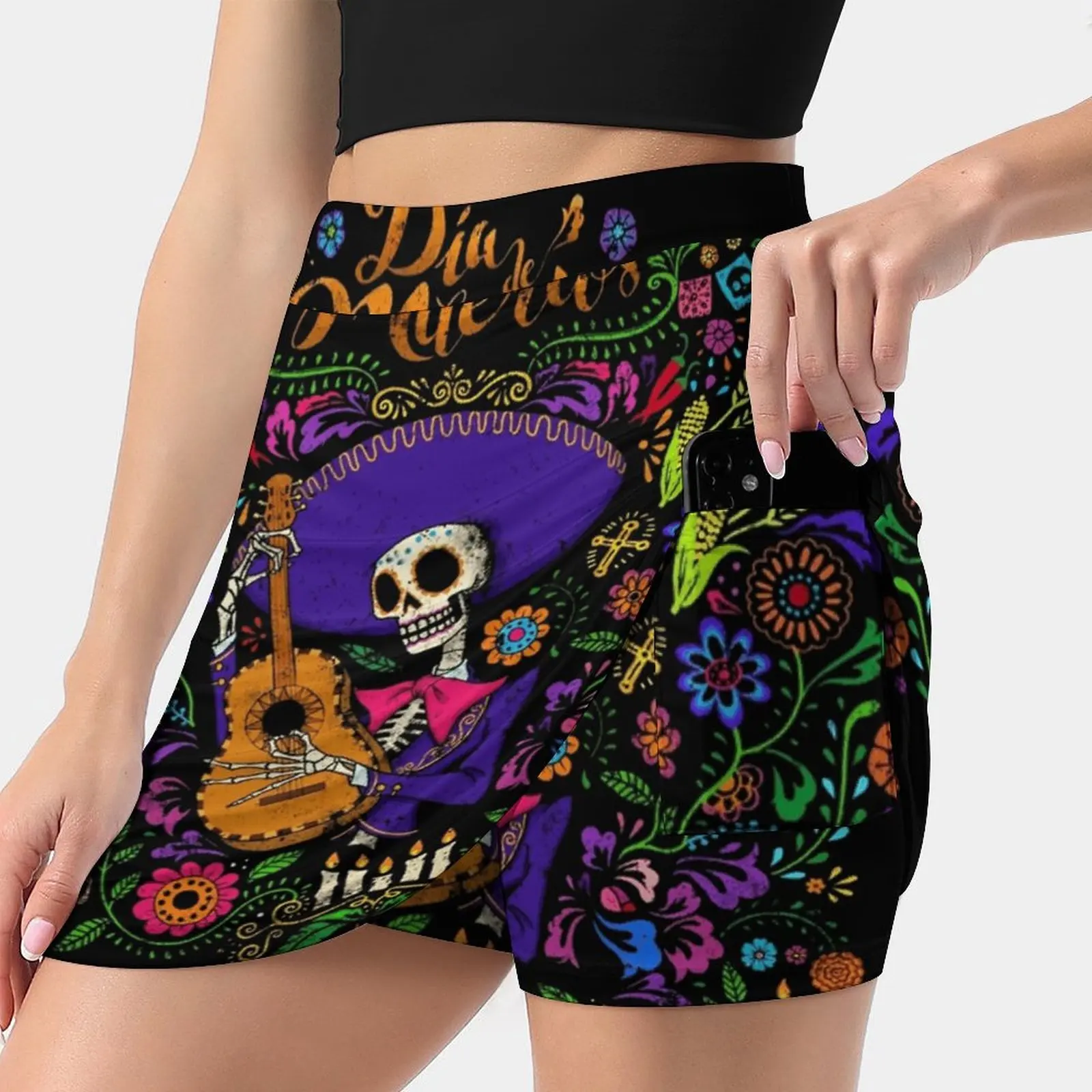 Dia De Los Muertos Women's skirt Mini Skirts A Line Skirt With Hide Pocket Day Of Dead Sugar Skull Scheleton Calavera Mariachi