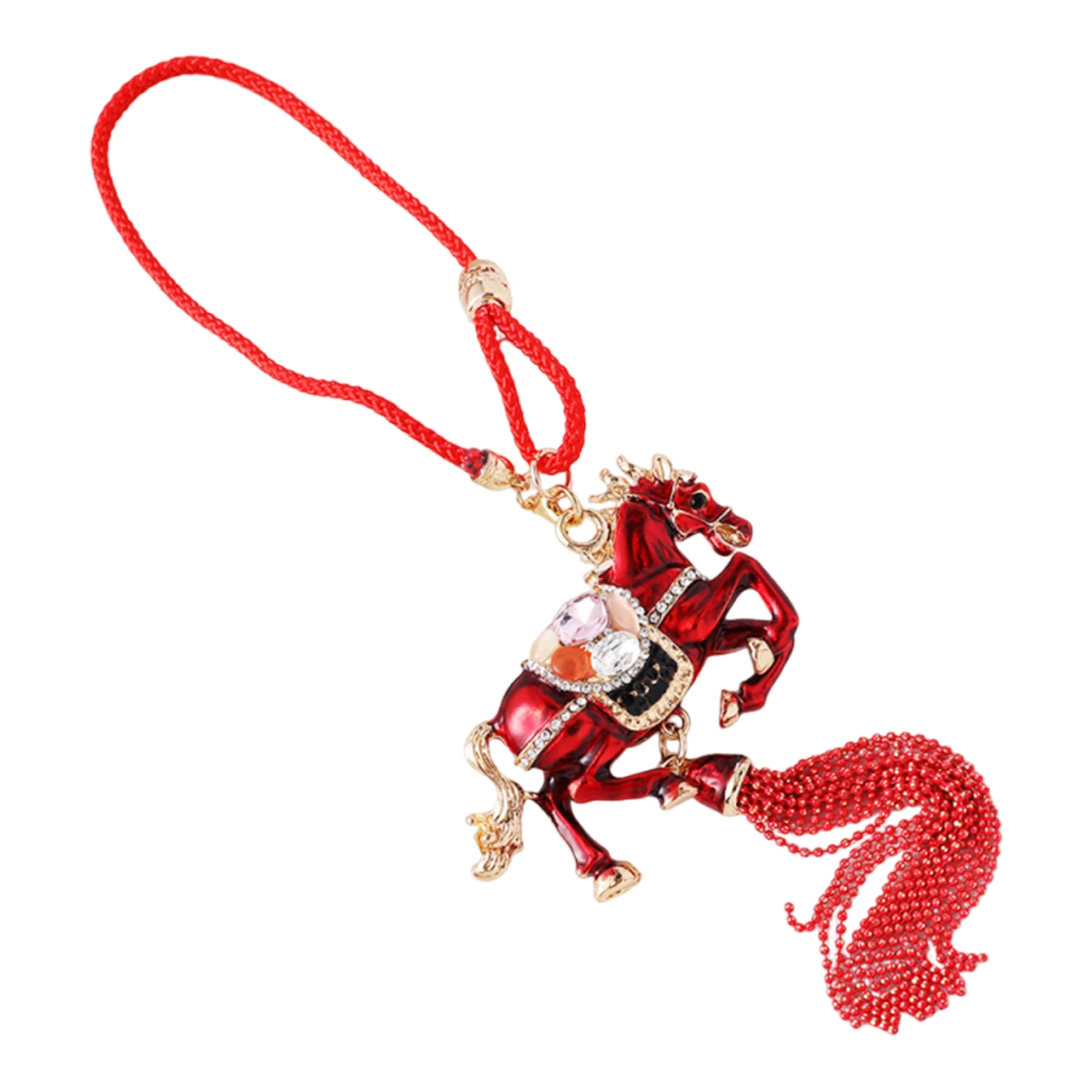 

Small Horse Car Hanging Ornament Metal Sparkly Rhinestones Pendant For Car Home Office Chinese New Year Horse Decoration
