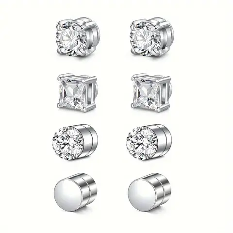 Set of man's magnetic earrings without punching ear clips,stainless steel personalized punk style women's ear studs