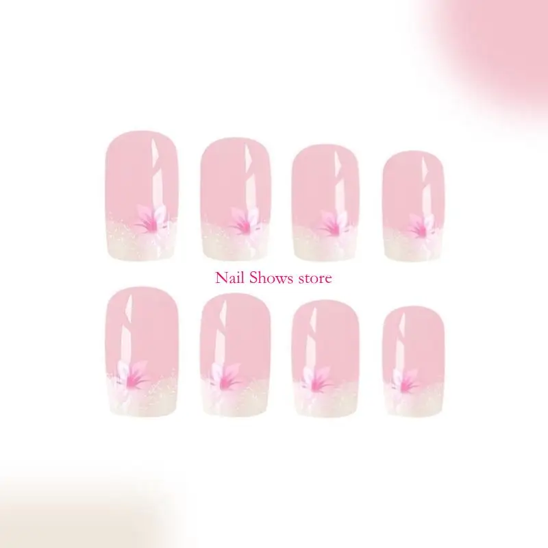 

E0BC Short Flower False Set 24 Pieces Press on For Parties And Event