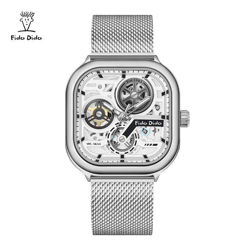 【Fido Dido】Orologi per coppie Orologio al quarzo unisex impermeabile con cinturino in acciaio inossidabile |   Stile meccanico |   Regalo di San Valentino FD2366-1102