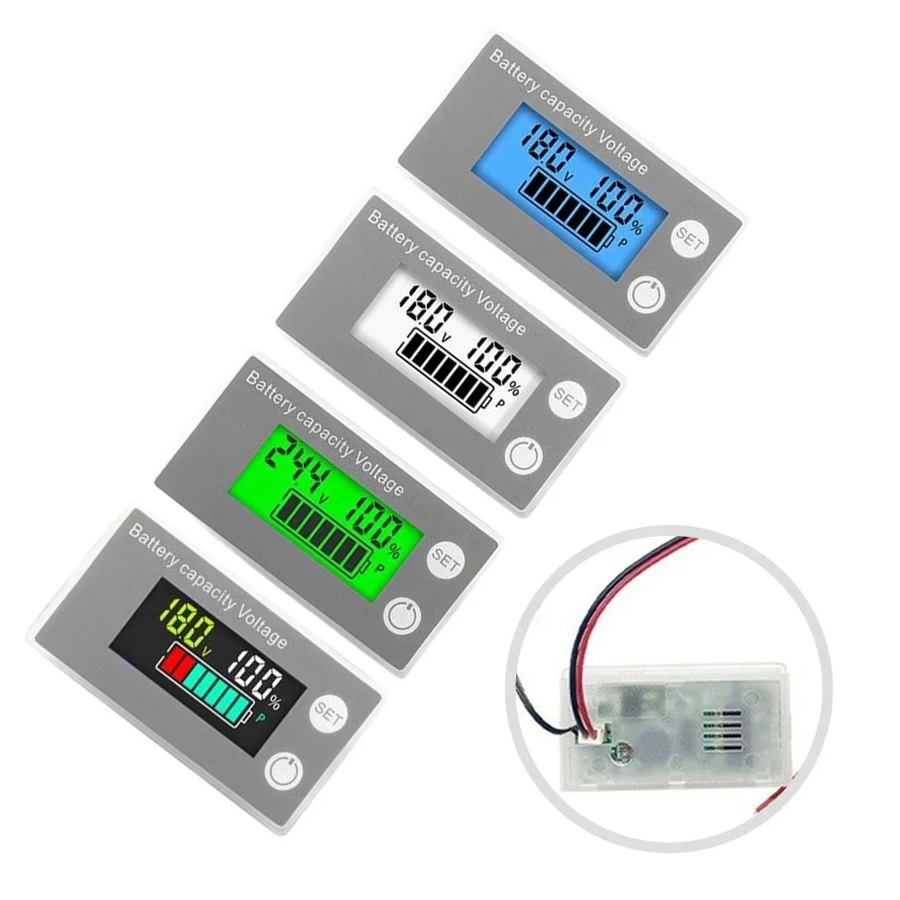 DC8-100V Digital Battery Capacity Indicator LCD Voltmeter Voltage Tester Temperature Display Panel With Reverse Polarity Protect