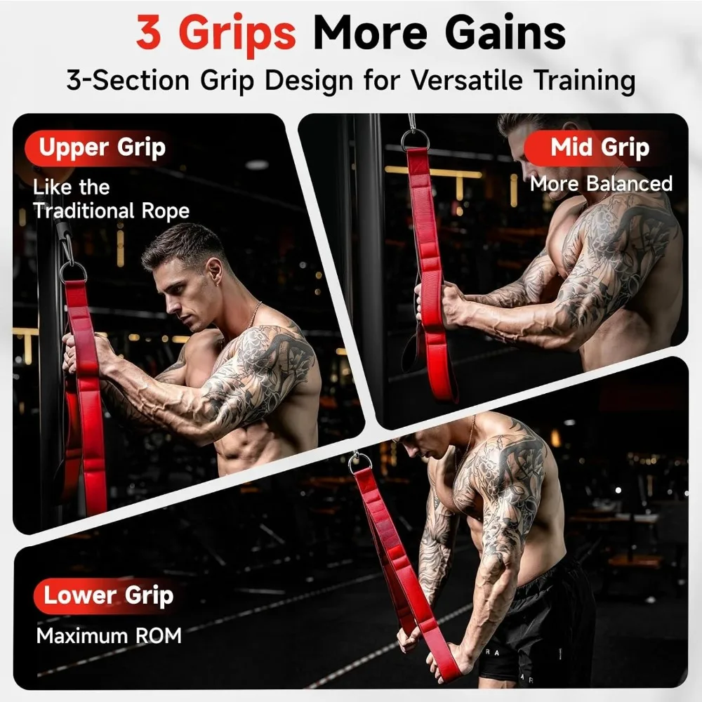 3 Grifflängen in 1 Trizeps-Seilzugvorrichtung mit ergonomischen Griffen, für Trizeps-Drückvorrichtungen, professionelles Fitness-Seil – Detail 2