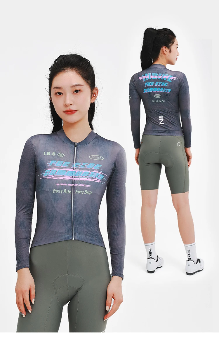 INBIKE Neues Damen-Fahrradtrikot für Frühling und Sommer, dünn, langärmlig, atmungsaktiv, professionelles Rennrad-Oberteil mit drei Rückentaschen – Detail 18