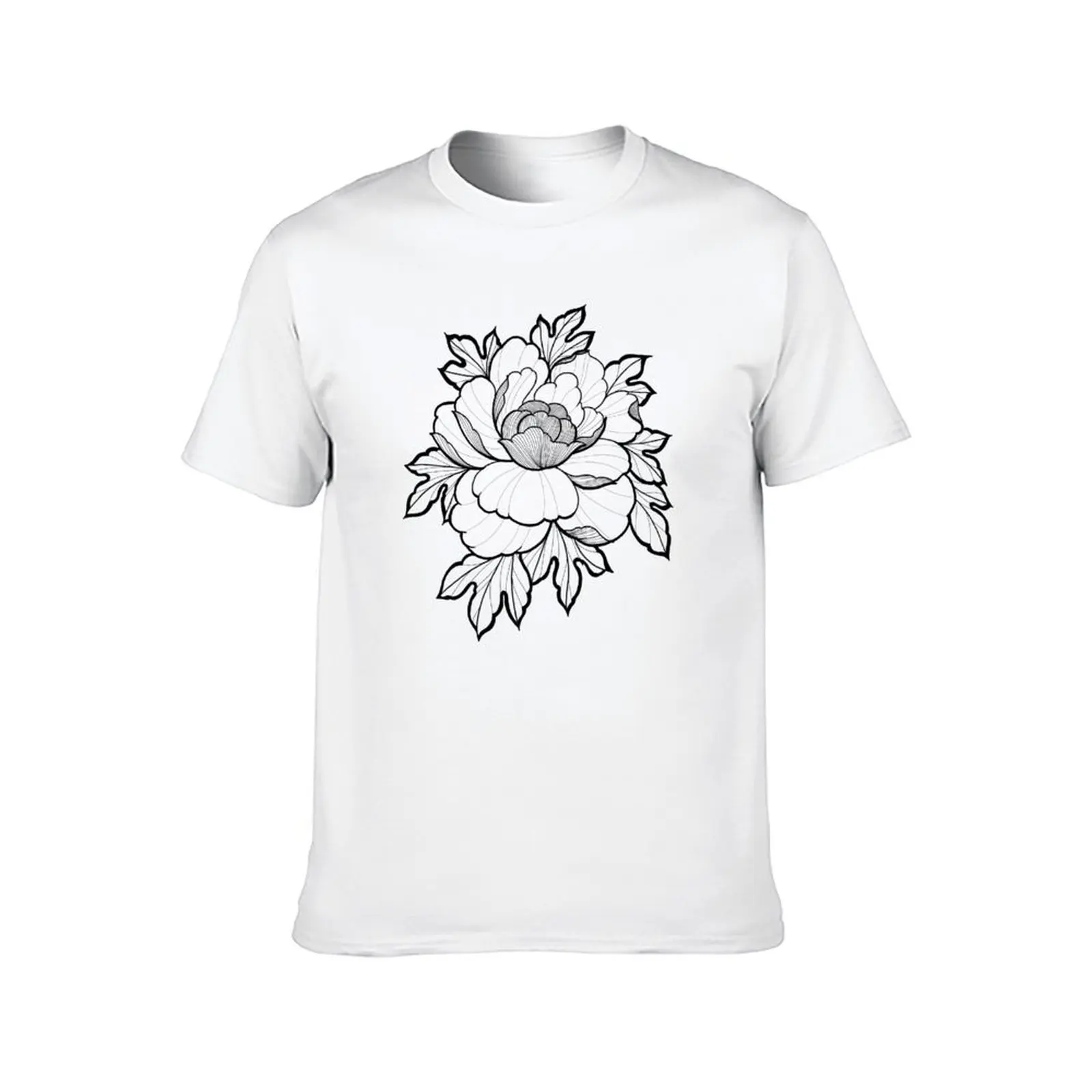 الفاوانيا زهرة الوشم نمط تي شيرت تي شيرت رجل عادية تي شيرت مخصص طباعة رجل تي شيرت القطن تي شيرت