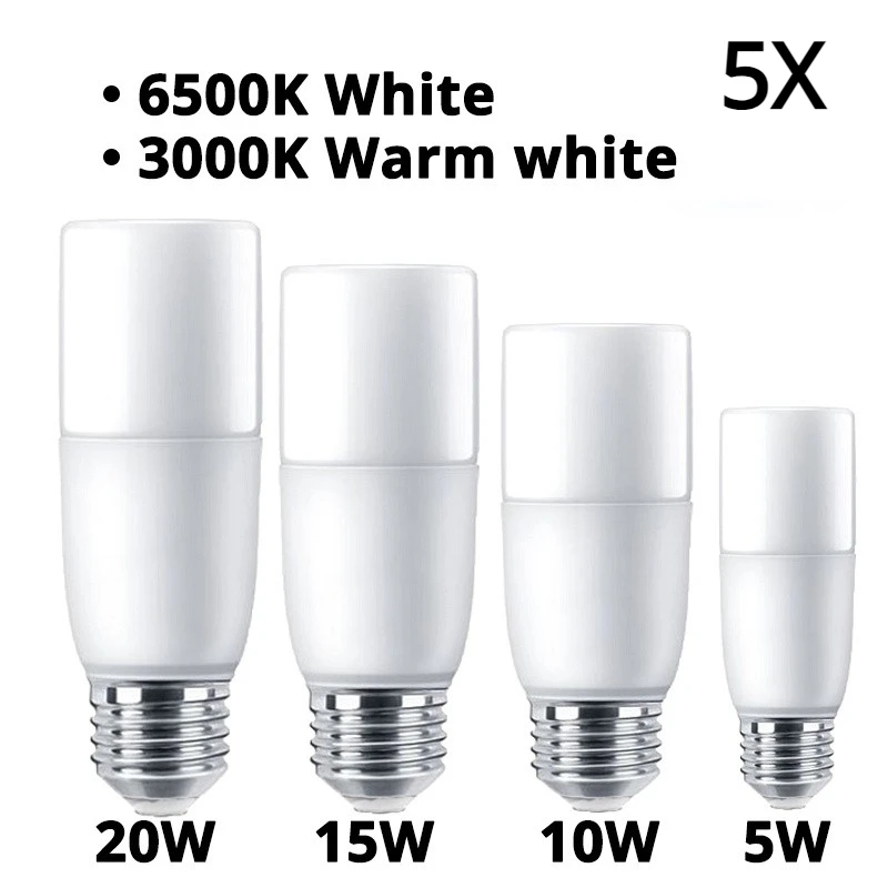 5PCS E27 LED Stick LED Bulb 5W 10W 15W 20W 220V 6500K 3000K light Effect Light Bulb White Lampu Lighting Home 90% Energy Saving