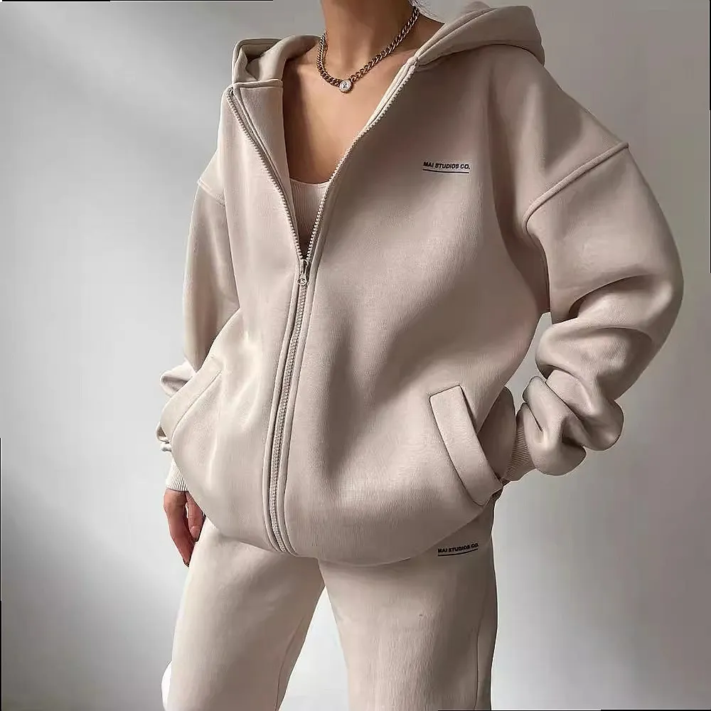 Long Sleeve Hoodie Sweatshirt Pants Set Women Casual Tracksuit Matching Set Fleece Lined Tops Joggers - view 2