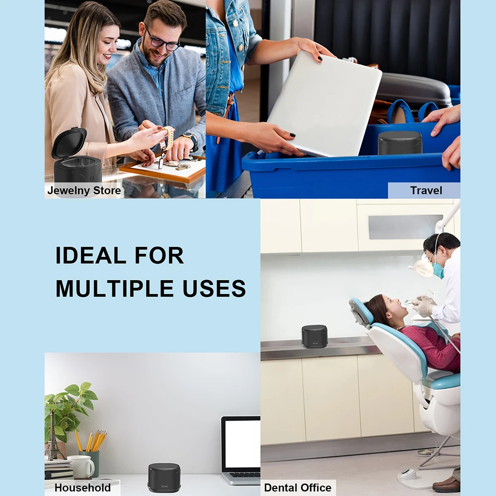 เครื่องทําความสะอาดอัลตราโซนิก 46000Hz เครื่องทําความสะอาดอัญมณีอัลตราโซนิกแบบพกพาสําหรับทันตกรรมยึดปากยามนาฬิกาแหวนทําความสะอาดอาบน้ํา