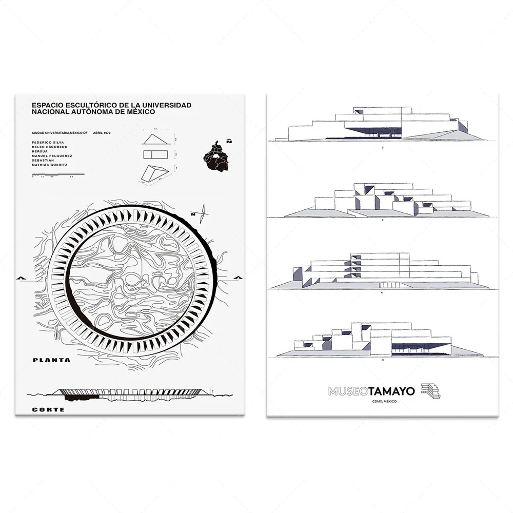 Mexico City Space Poster, Land Art Architecture Blueprint, Mexico, Educational Space