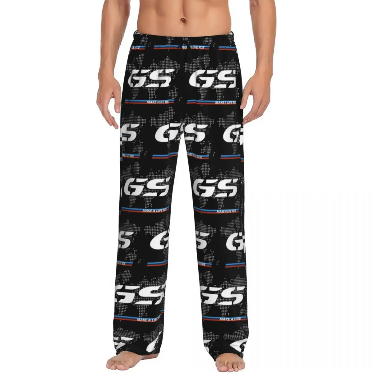 Custom Printed Men Make A Life Ride GS Motorcycle Adventure Pajama Pants World Map Sleepwear Sleep Lounge Bottoms with Pockets