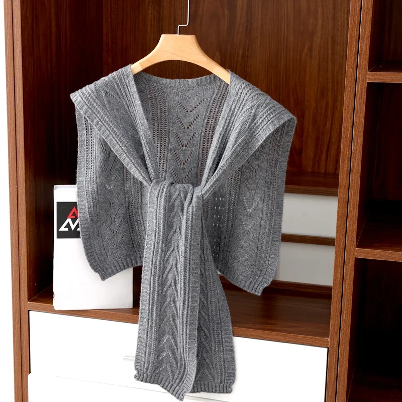 

100% Wool Openwork Scarf Women's Autumn Winter Shawl Wrap Lightweight Cozy Neck Warmer Capelet Fashionable Outdoor Accessory