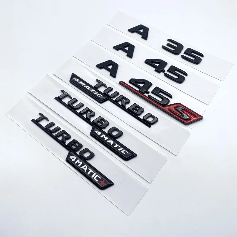 3D ABS Glossy Black Letters A35 A45 A45S Turbo 4matic Emblem for Mercedes Benz AMG Car Fender Trunk Rear W176 W177 Logo Sticker