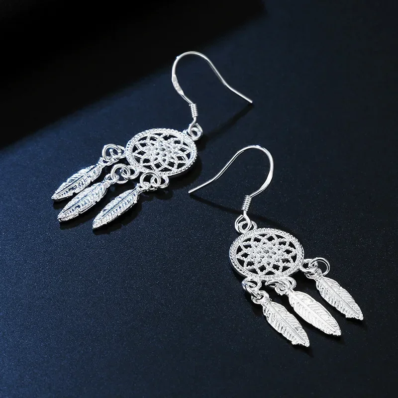 925 Sterling Silver Dreamcatcher Vintage Feather Tassel Drop Earrings For Women Korean Fine Jewelry Wedding Gift Aretes De Mujer