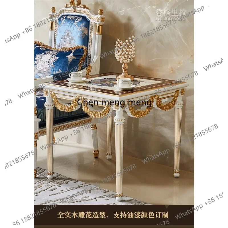 AB03  European and American villa living room solid wood carving flower shell parquet countertop gold square corner table