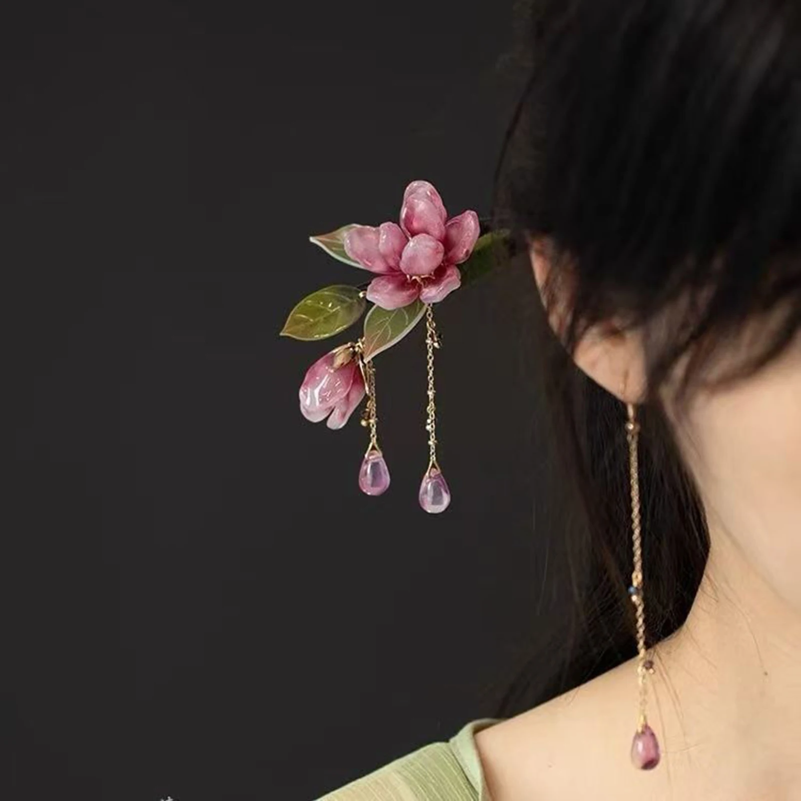 Chinese Floral Hair Stick Wooden Tassel Hairpin Chopstick Vintage Wedding Hanfu Hair Accessories Retro Cheongsam Decor Headwear image 3