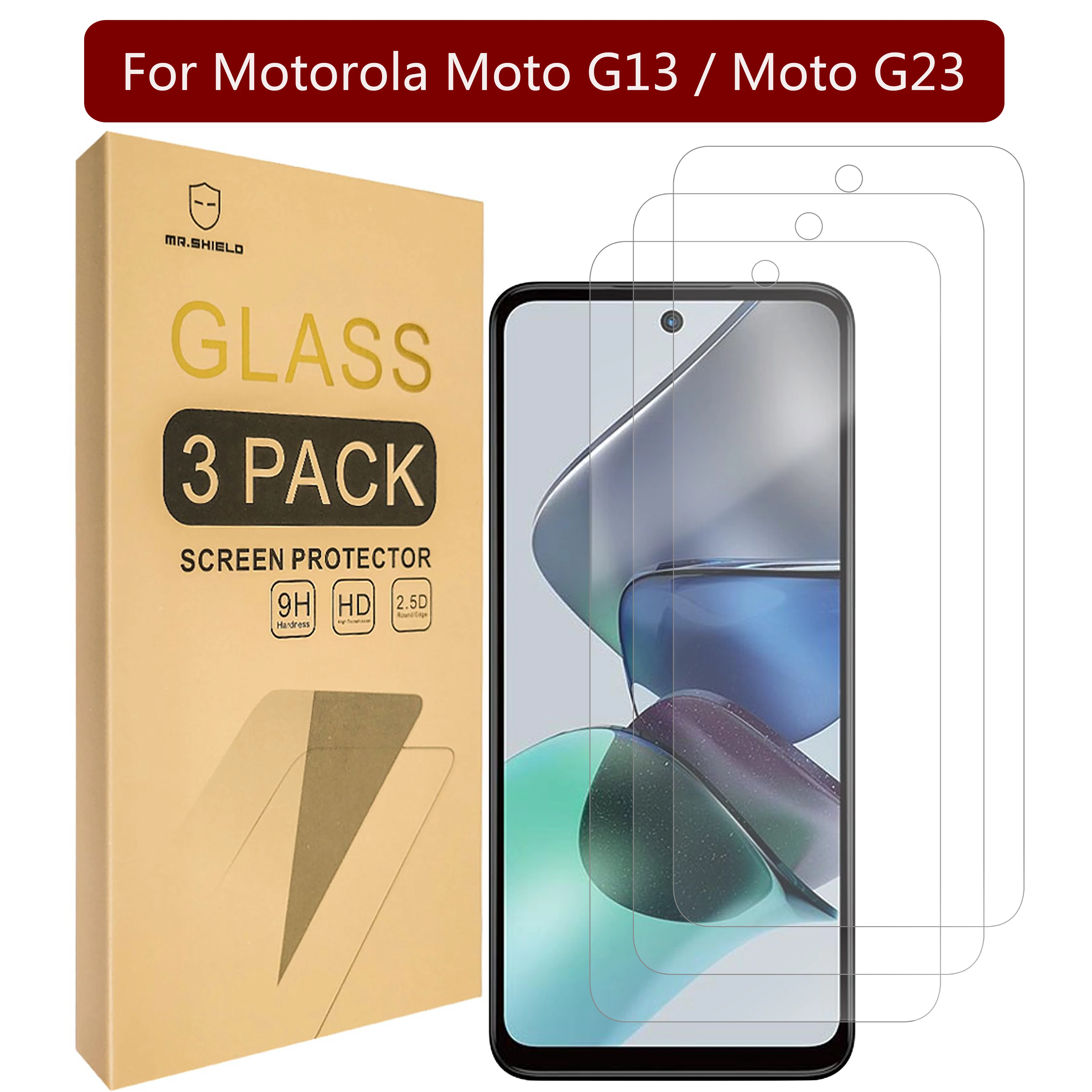 Mr.Shield [3-Pack] Designed For Motorola Moto G13 / Moto G23 [Tempered Glass] [Japan Glass with 9H Hardness] Screen Protector