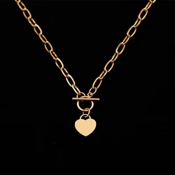 Stainless Steel Love Heart Medal CHUNKY Chain Necklace For Women Gold Color Metal Love Heart Toggle Necklaces Choker