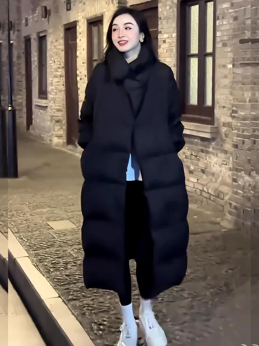 Chaqueta de Plumón Blanca con Forro de Felpa para Mujer, Cuello Grande, Combinable con Todo, Nueva Llegada