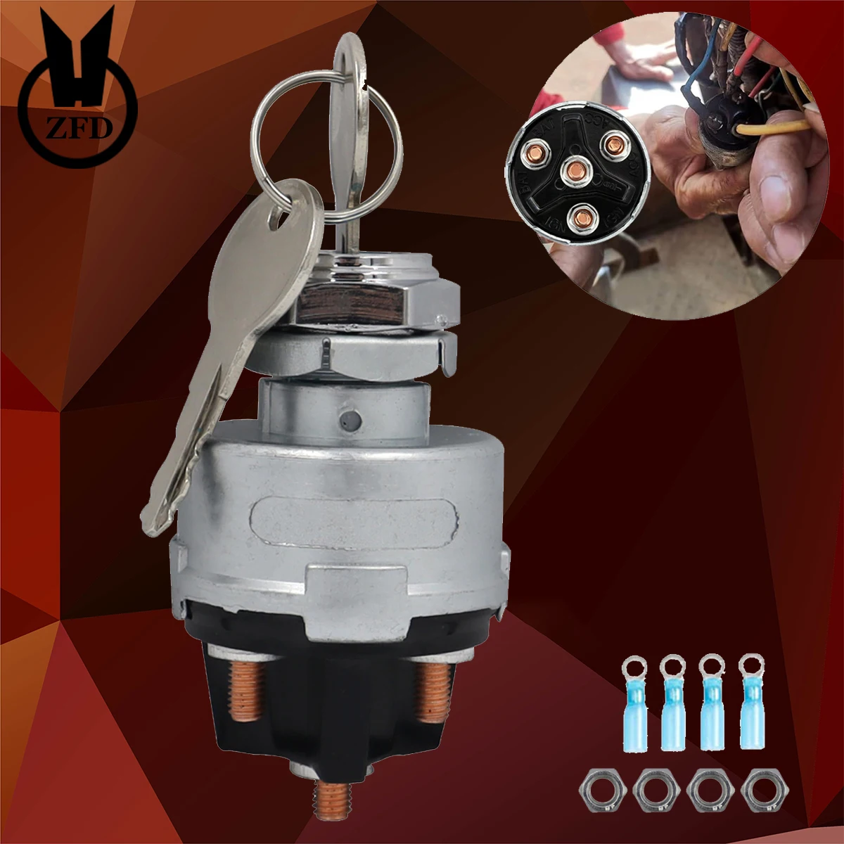 Ignition Key Switch for Car, Forklift, Truck, Tractor, Trailer - Universal 4-Position Starter Switch (Acc/Off/IGN/Start)