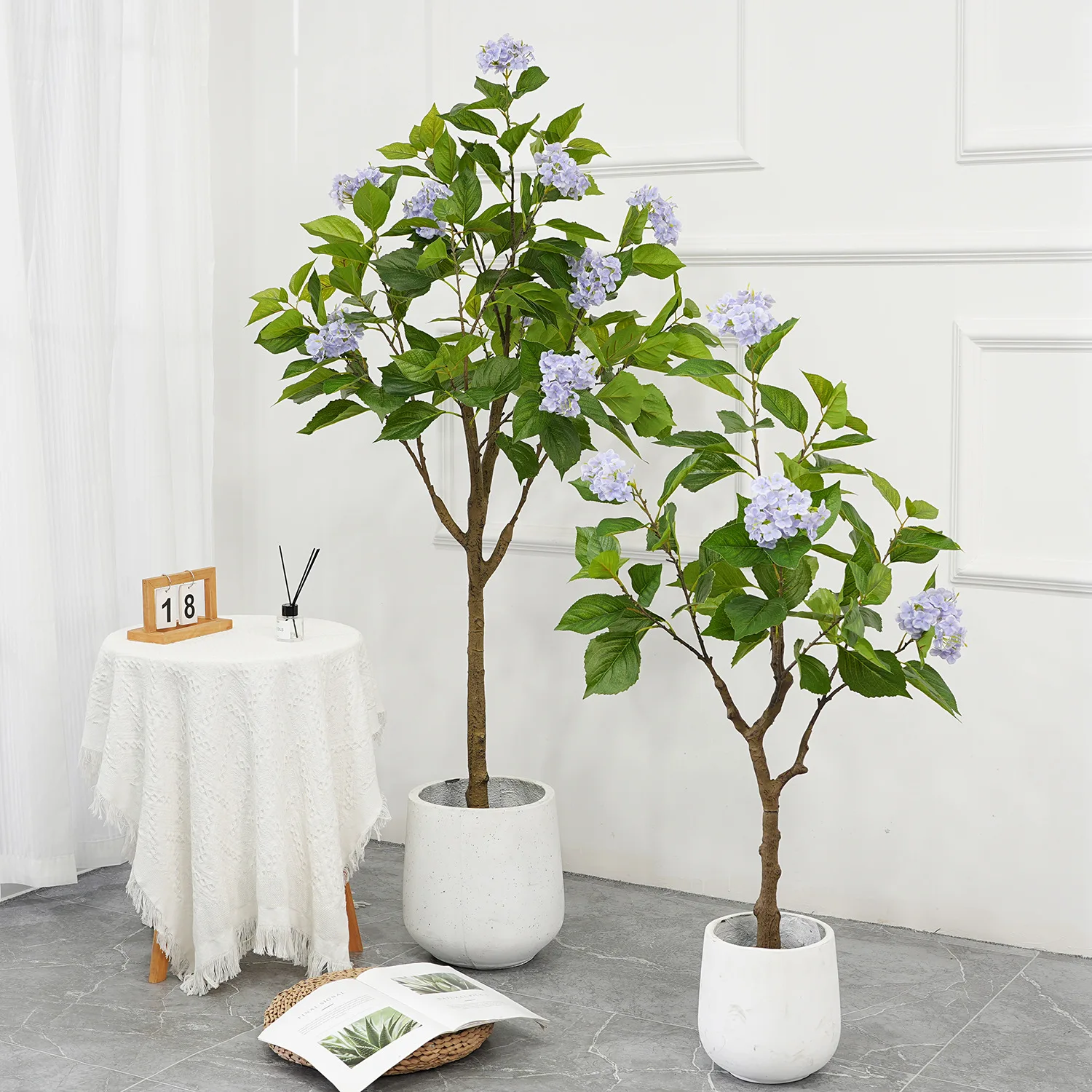 120cm/150cm Artificial Hydrangea Flowers Tree, Tall Fake Potted Decorative Hydrangea Tree, Realistic Modern Artificial Tree