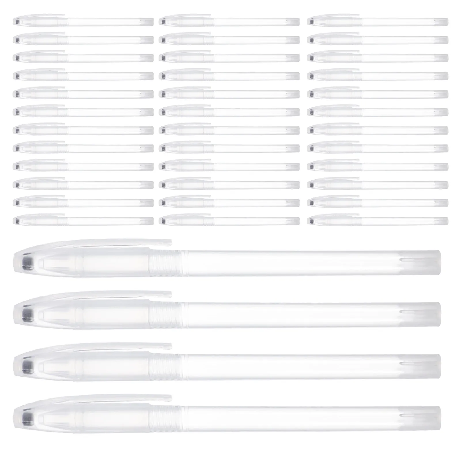 200Pcs Empty Pen Shells Transparent Refillable Gel Pen Barrels Clip Cap Design for School Office DIY Stationery Supplies