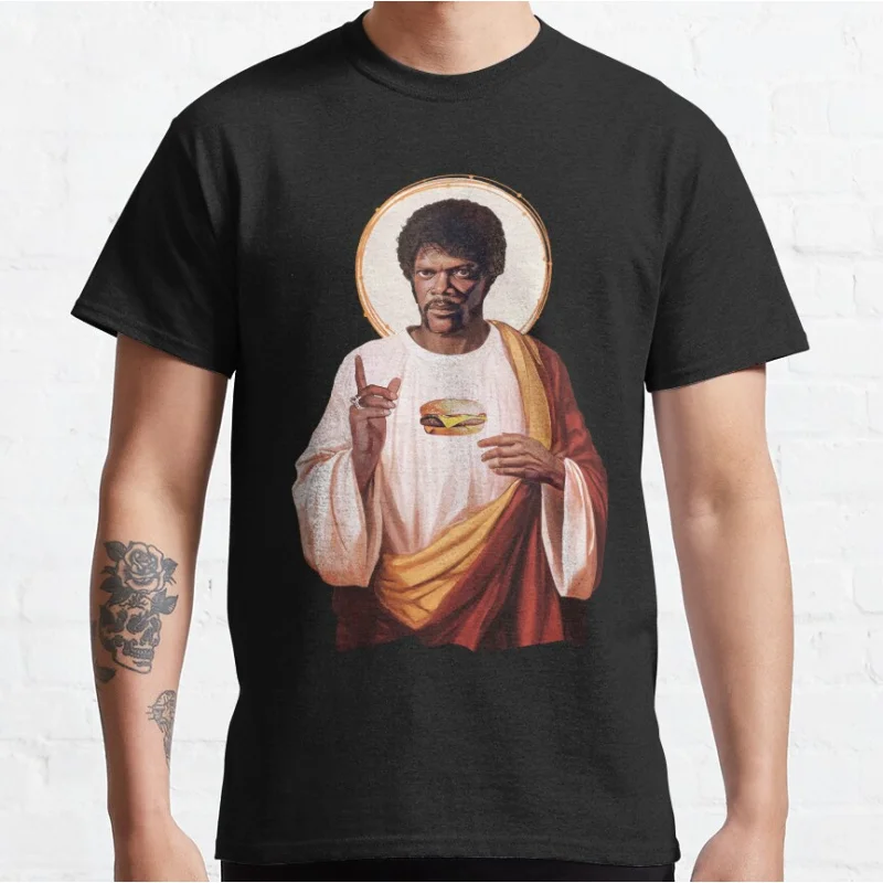 

Funny Saint Jules Winnfield 80s vintage movie Pulp fiction Short-sleeve crewneck T-shirt for men large size Adult Tops S-6xl
