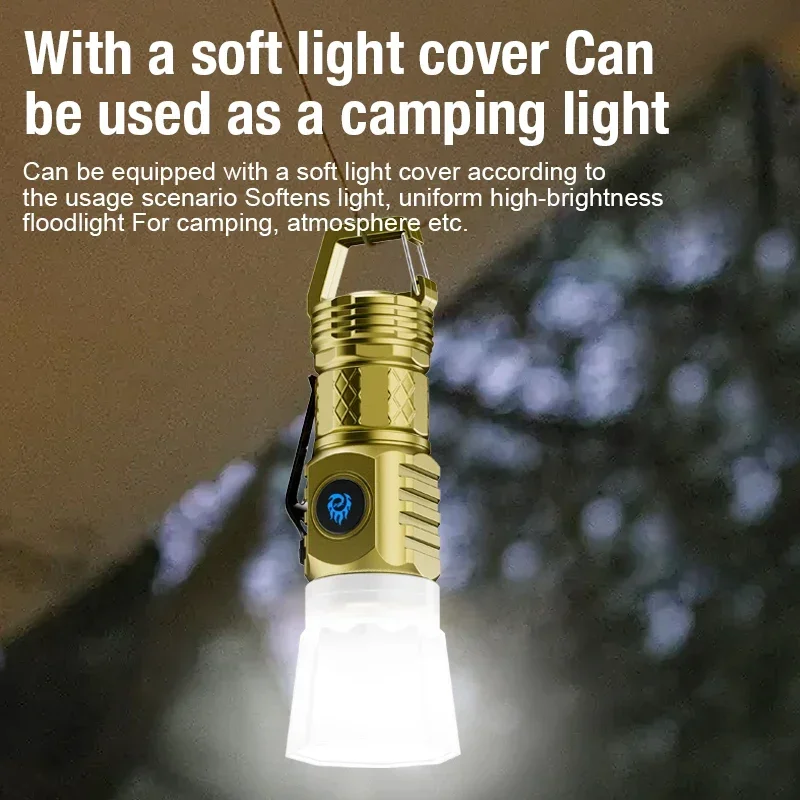 مصباح يدوي LED عالي الطاقة، بطارية مدمجة من النوع C قابلة لإعادة الشحن مع مشبك قلم، فانوس طوارئ للتخييم في الهواء الطلق #3