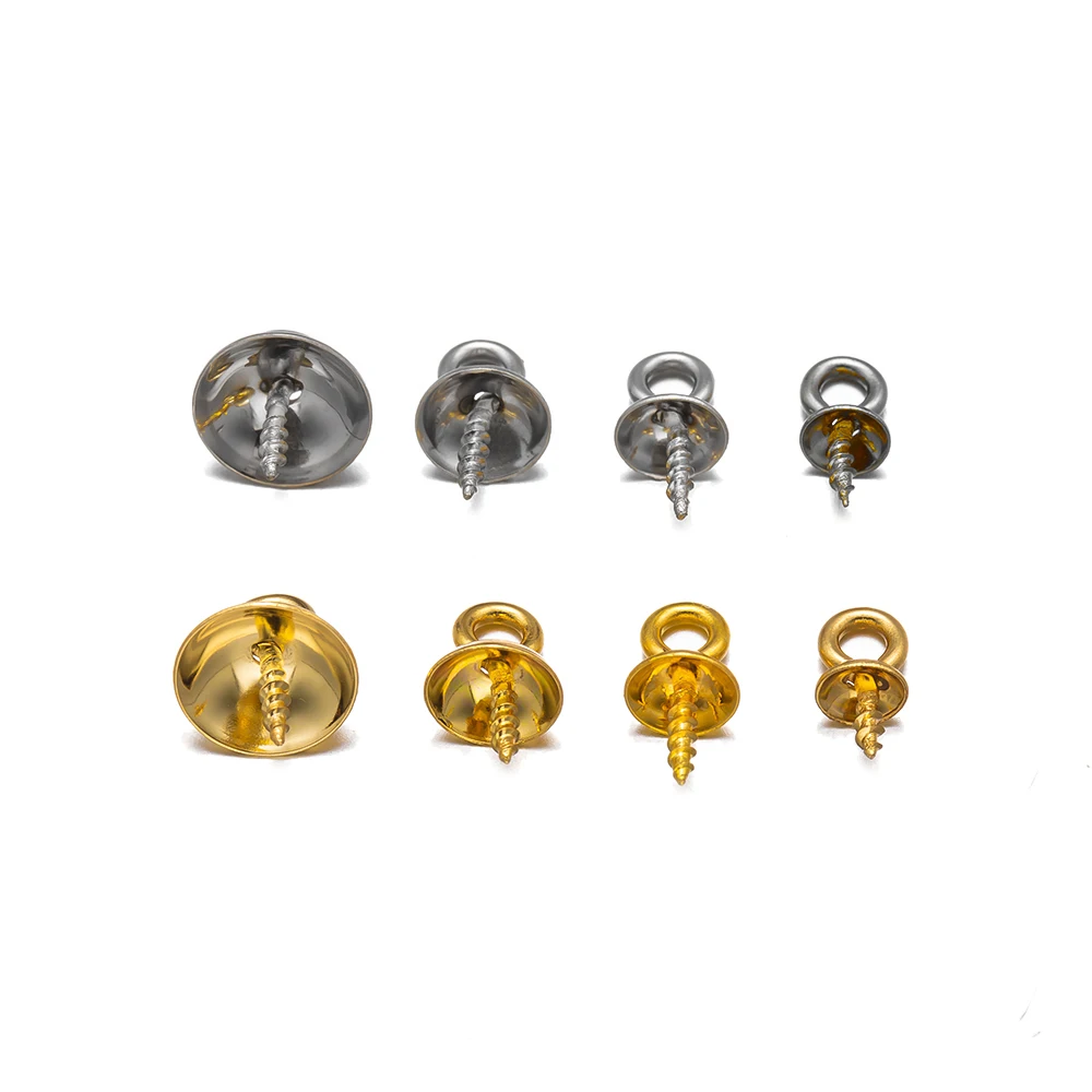 20pcs 3/4/5/6/8mm Stainless Steel Cup Pearl Bead Bail Pendant Connector for DIY Charm Necklace Bracelet Jewelry Making Materials