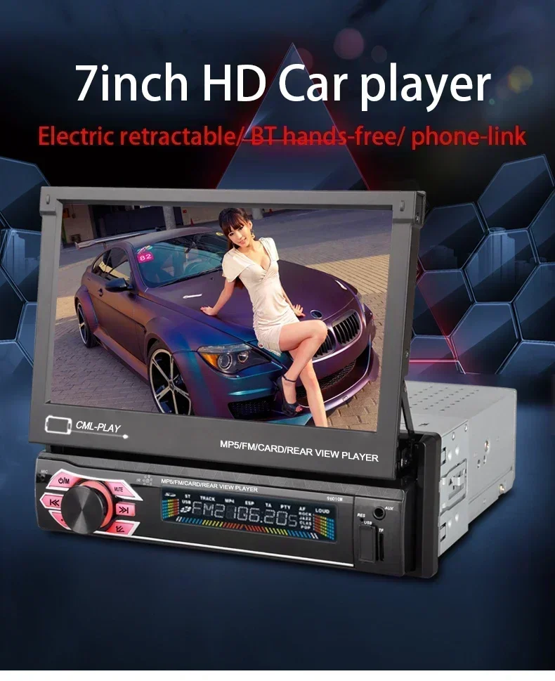 1din car digital media radio retractable 7