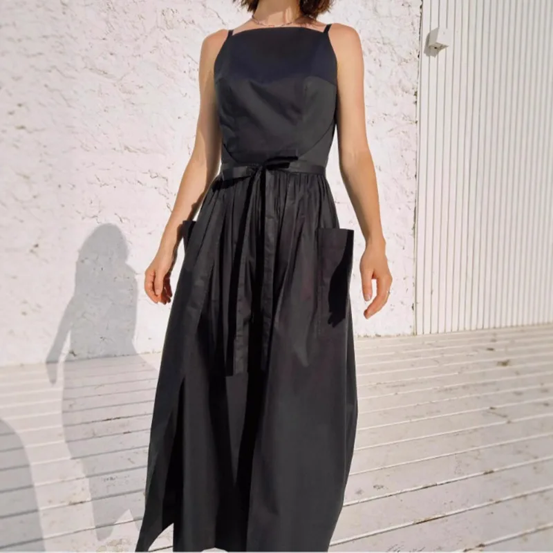 

Elegant Black Halter Maxi Dress Chic Off Shoulder Lace Up Vestido Beach Versatile Vacation Style Gown 2026 Trendy Woman Clothing