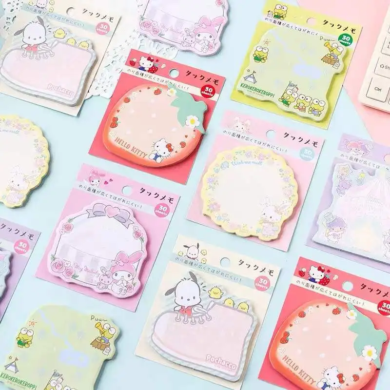 

30Pages Sanrio Hello Kitty Cinnamoroll Kuromi Small Student Notes Sticker Book Sticky Notepad Office School Supplies Notebook