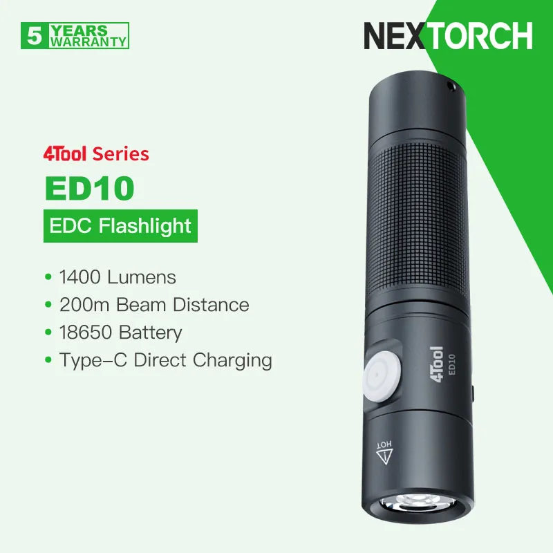 Nextorch 4Tool ED10 Portable Rechargeable LED Flashlight with 18650 Battery, 1400 Lumens, Lightwight & Small for Easy Carry