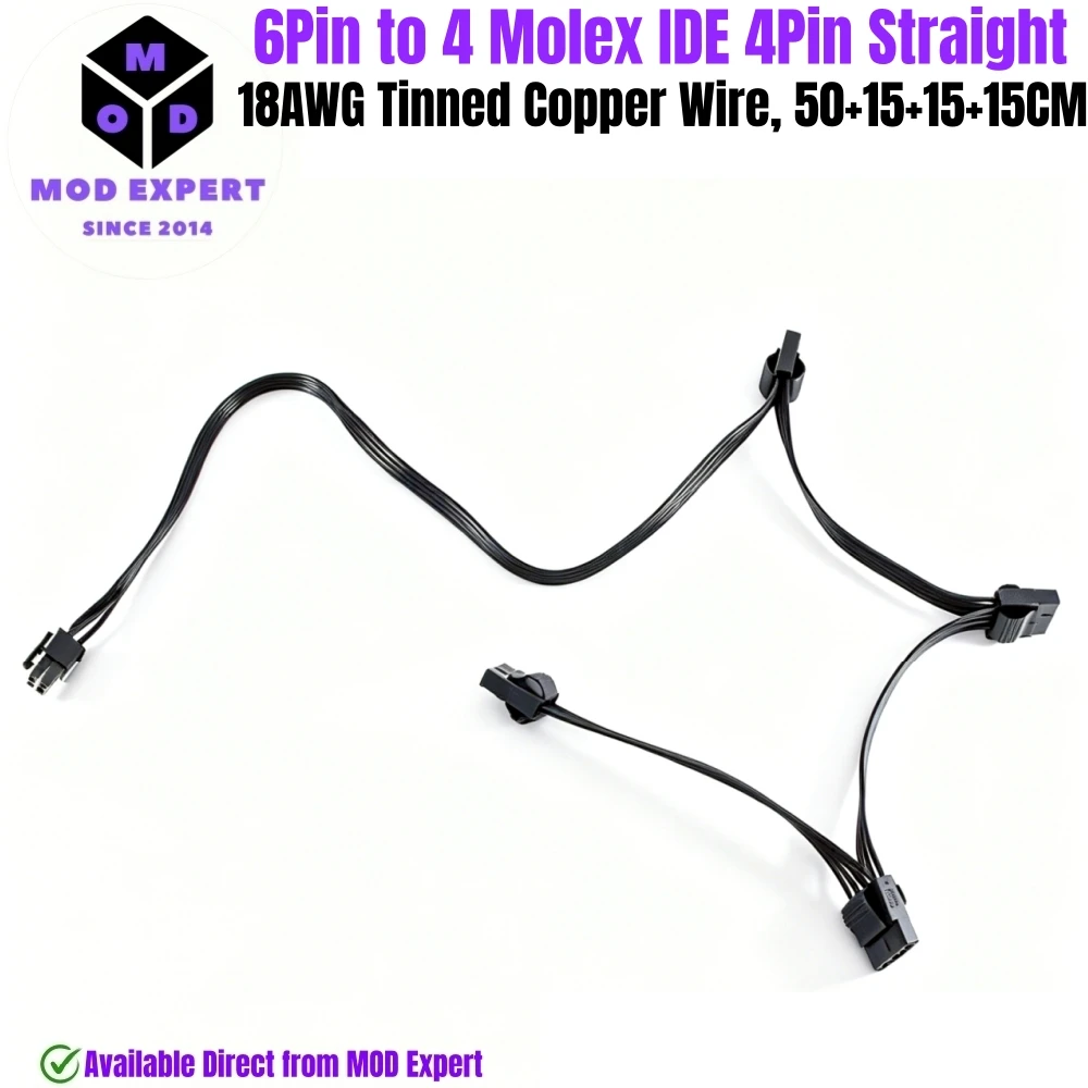 Cable de alimentación IDE de 4 pines Molex recto para fuentes de alimentación modulares Corsair RM, RMi, RMx, RMe, SF, AXi, HX, HXi, CSM, CXM, TXM Tipo 3 y Tipo 4