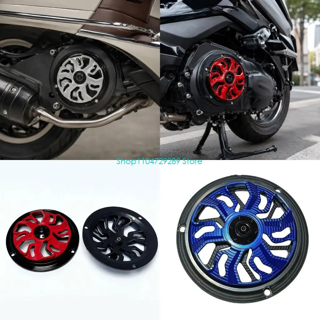 D8KE Motorcycle Fan Guard Cover with Curved Openings and Circular Outer Border for Distinct Decorative Engine Area Styling