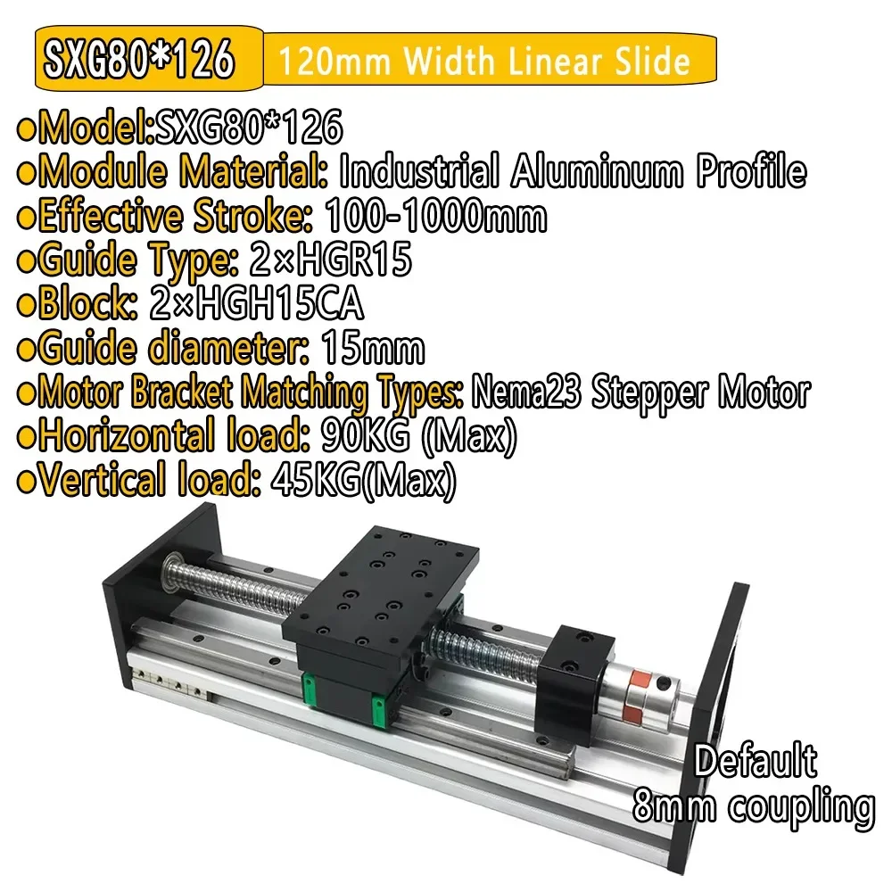 120mm Width SXG80*126 Double Linear Guide Sliding Table1605/1610 BallScrew 50-1000mm Stroke XYZ Axis Linear Actuator CNC Router