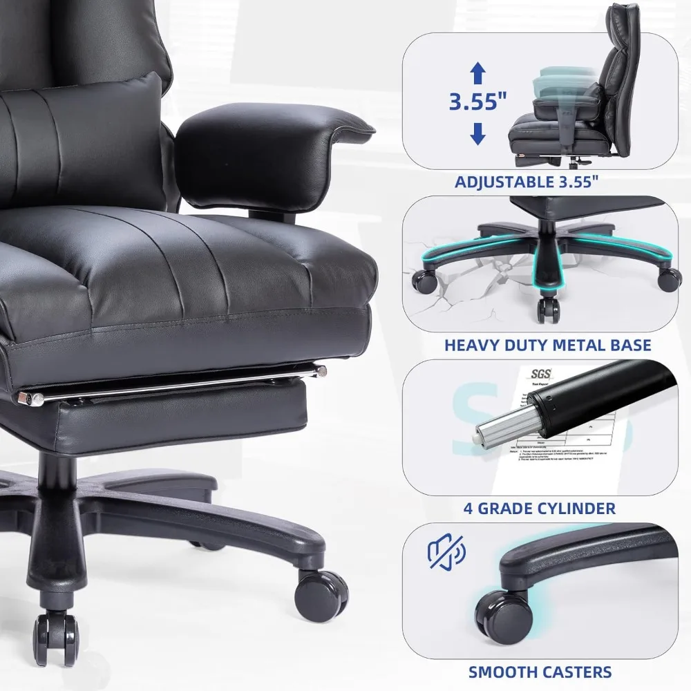 Silla de oficina grande y alta, asiento ancho de 500 libras, silla de escritorio de oficina ejecutiva, respaldo alto, silla de tarea de oficina con reposapiés, ergonómica