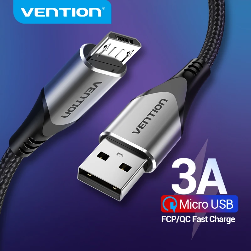 Vention Micro USB Cable 3A 90 Degree Fast Charge Data Cable For Xiaomi Remdi Samsung Android Mobile Phone USB Charger Cable Cord