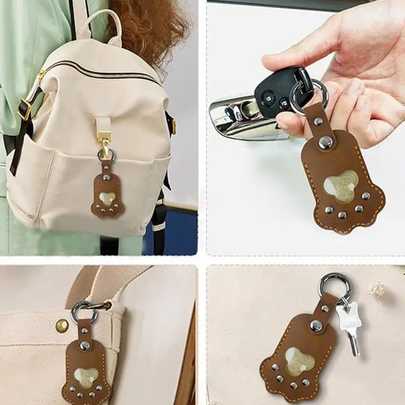 Paw Shape Pet Hair Memorial Keychain PU leather Creative lovely stylish Pet Hair Keychain for Backpacks Shoulder Bags Purse Bag