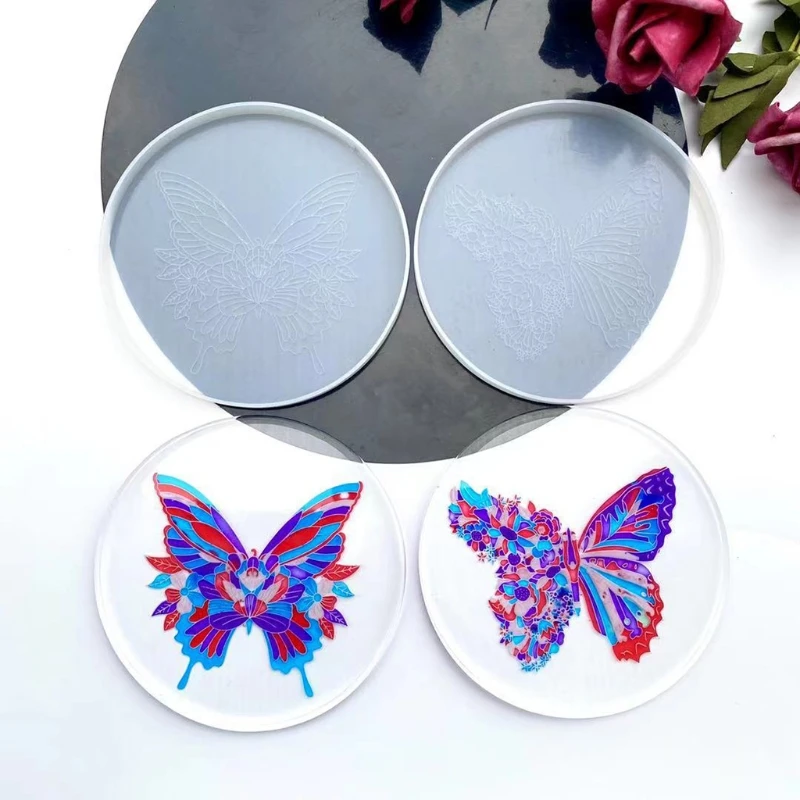 Molde fundición resina epoxi silicona para posavasos con diseño mariposa, N58F