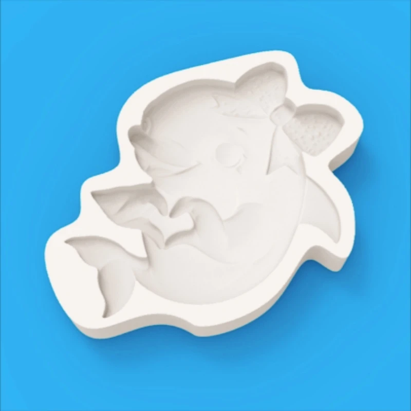 Bowknot Dolphin Silicone Mold, Fine Ribbon Texture, Double Hands Heart Shape, Chocolate Fondant Making Mold - view 5