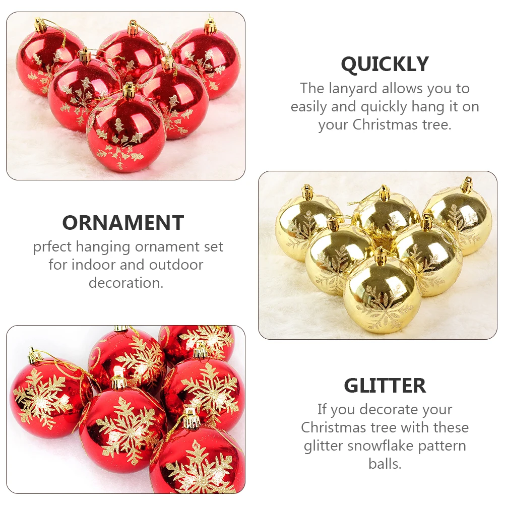 

12Pcs Christmas Ball Ornaments Snowflake Pattern Plastic Xmas Tree Hanging Balls Indoor Outdoor Holiday Decoration