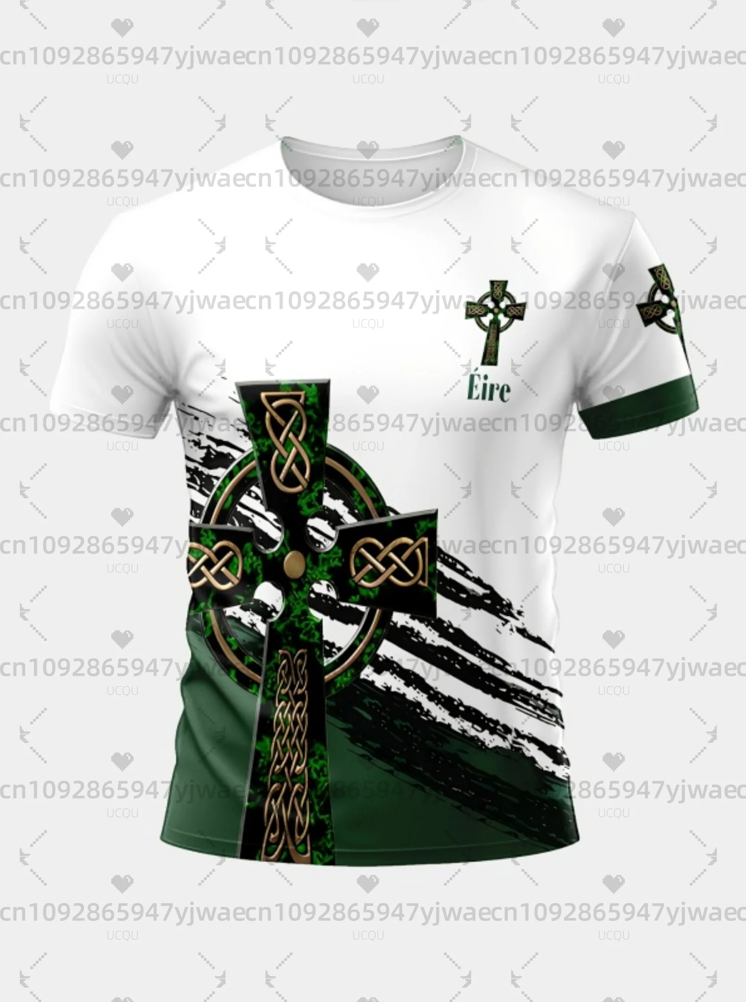 

Мужская футболка с ирландским флагом 2026 года, с графическим изображением клевера ко Дню Святого Патрика, ирландский кельтский крест, 3D, с круглым вырезом, топы-футболки