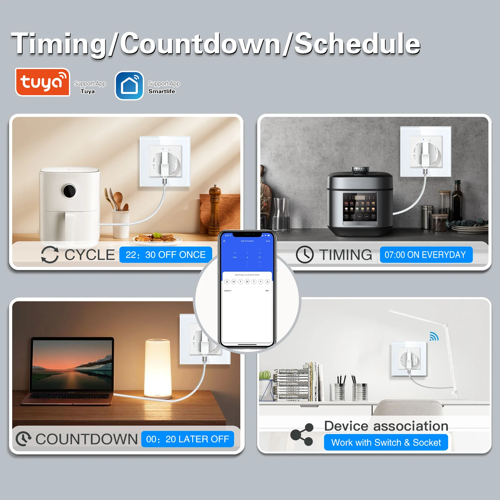 أوبارو-مقبس حائط ذكي واي فاي ، منفذ لوحة كريستالية ، شاشة طاقة USB من النوع C ، وظيفة التحكم في التوقيت الصوتي ، منزل جوجل اليكسا
